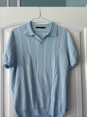 Windsor Light Blue Lindo Polo Sweater with Cream Vertical Stripes
